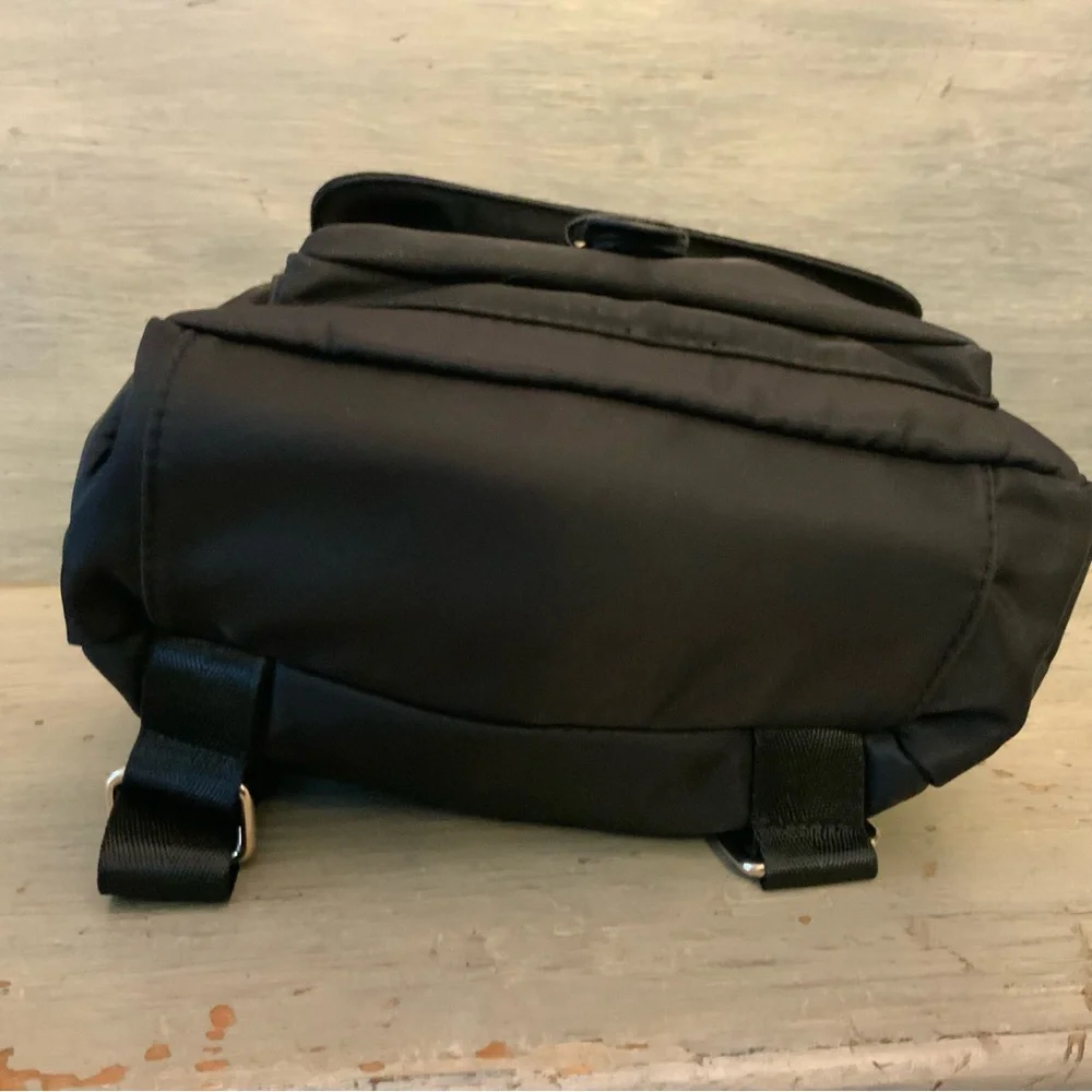 Black Satin Faux‎ Leather Backpack Bag Purse 8x13x4 Like New